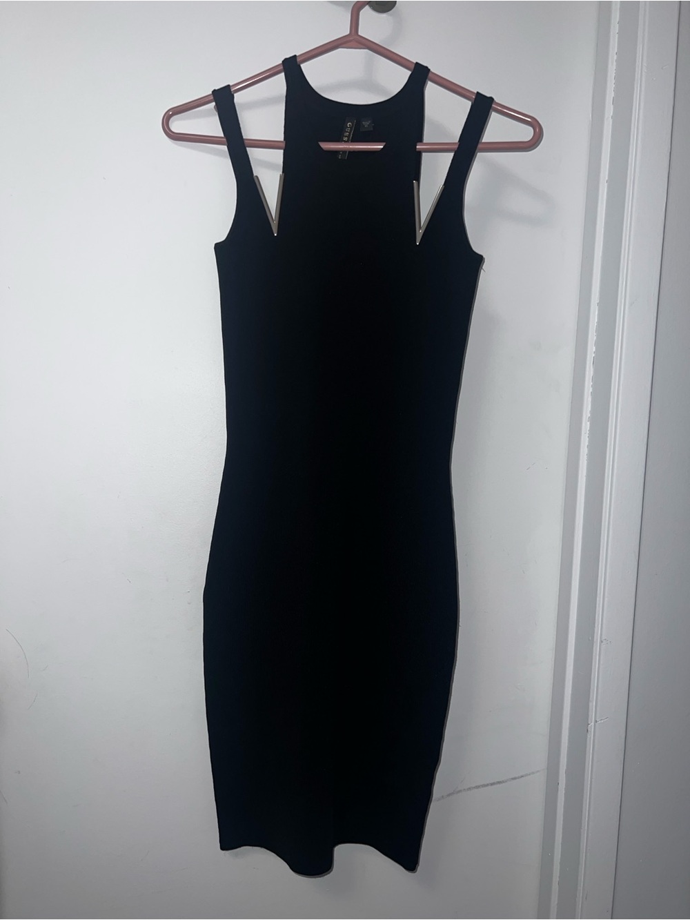 GUESS Black Sleeveless Midi Bodycon Dress with Cutout Straps